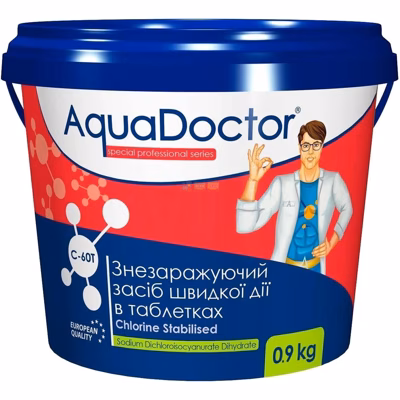Дезинфектант на основе хлора быстрого действия AquaDoctor в таблетках (C60T-1) 0.9 кг