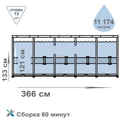 Bestway 15427, Каркасный бассейн с картриджным фильтр-насосом  (366х133 см)